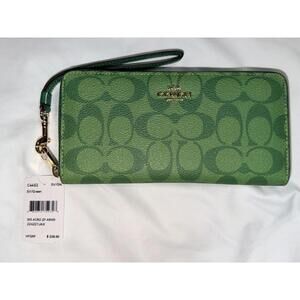 Coach Long Zip Around Wallet In Signature Canvas Green NWT